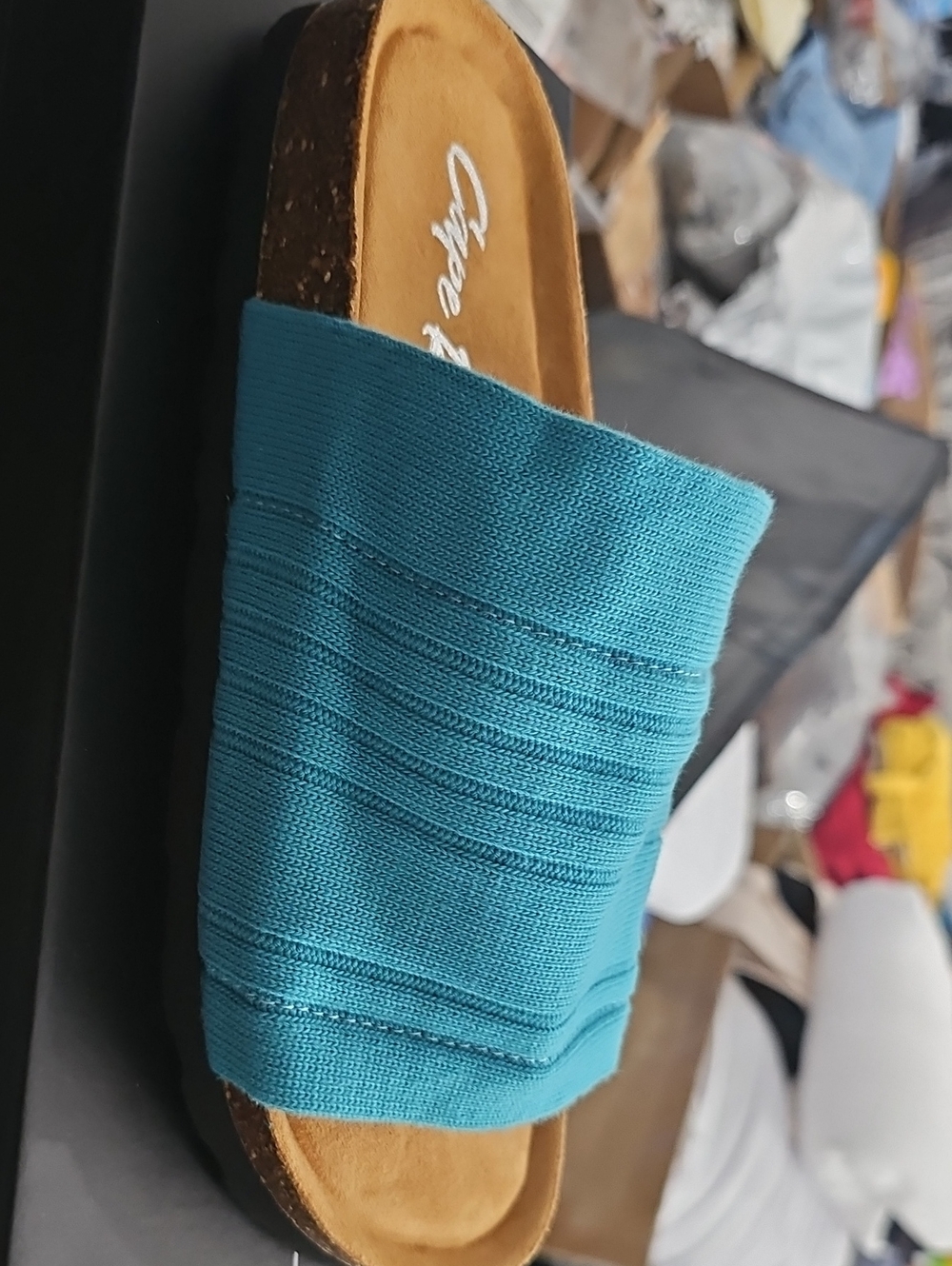 Cape Robbin Teal Knit Slide Sandal
